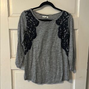 Maurices White and Blue Lace Blouse Relaxed Fit